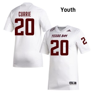 Adonyss Currie Aggies Player #20 College Football Youth Jersey - White