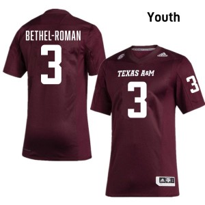 Ashton Bethel-Roman TAMU College Football #3 Youth Replica Jersey - Maroon