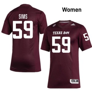 Chace Sims TAMU #59 Womens College Football University Jerseys - Maroon