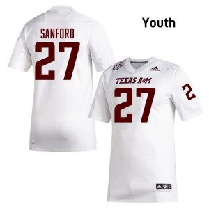 Daymion Sanford Texas A&M University Youth #27 College Football 2025 Jersey - White