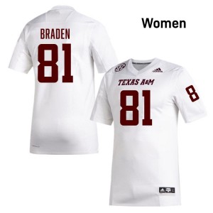 Luke Braden Texas A&M Aggies 2025-26 College Football Women's #81 Jerseys - White