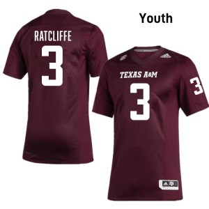 Marcus Ratcliffe Aggies Embroidery College Football #3 Youth Jerseys - Maroon