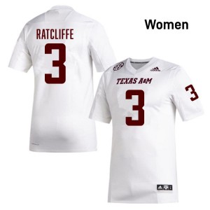 Marcus Ratcliffe TAMU College Football Womens Player #3 Jerseys - White