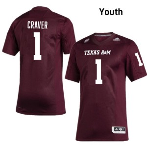 Mario Craver Aggies Embroidery #1 College Football Youth Jerseys - Maroon
