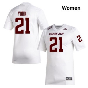 Taurean York TAMU #21 Women's University College Football Jerseys - White