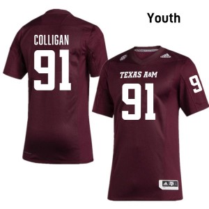 Tommy Colligan Texas A&M Aggies College Football #91 Youth Replica Jersey - Maroon